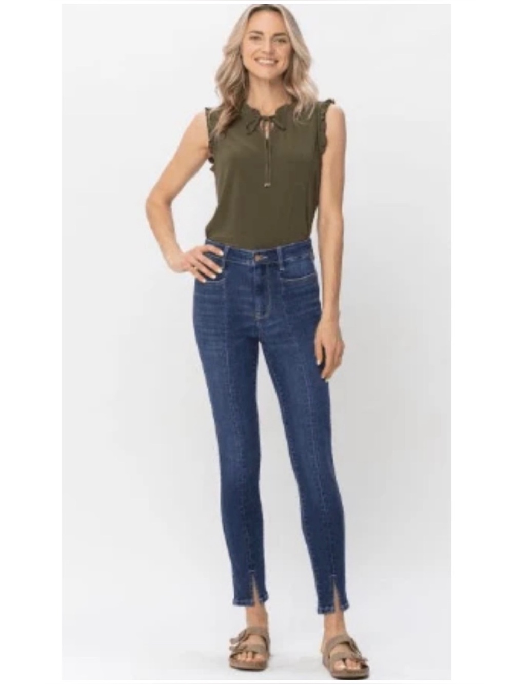 Judy Blue Women’s Sz 30 High Rise Jeans Front Seam & Slit Skinny Stretch Denim
